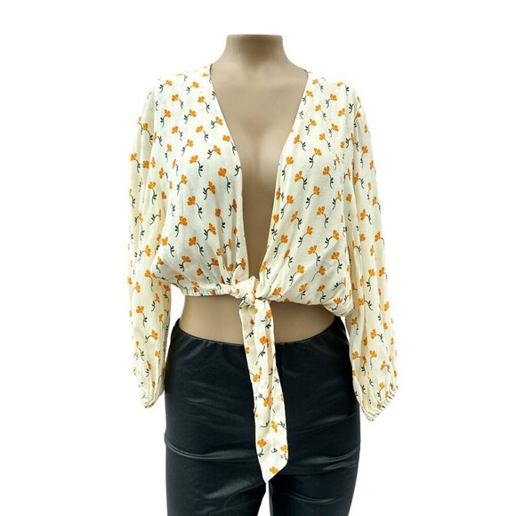 Faithfull The Brand Tie Waist‎ La Guardia Crop Top Marje Orange Floral Womens 4 - Picture 4 of 16